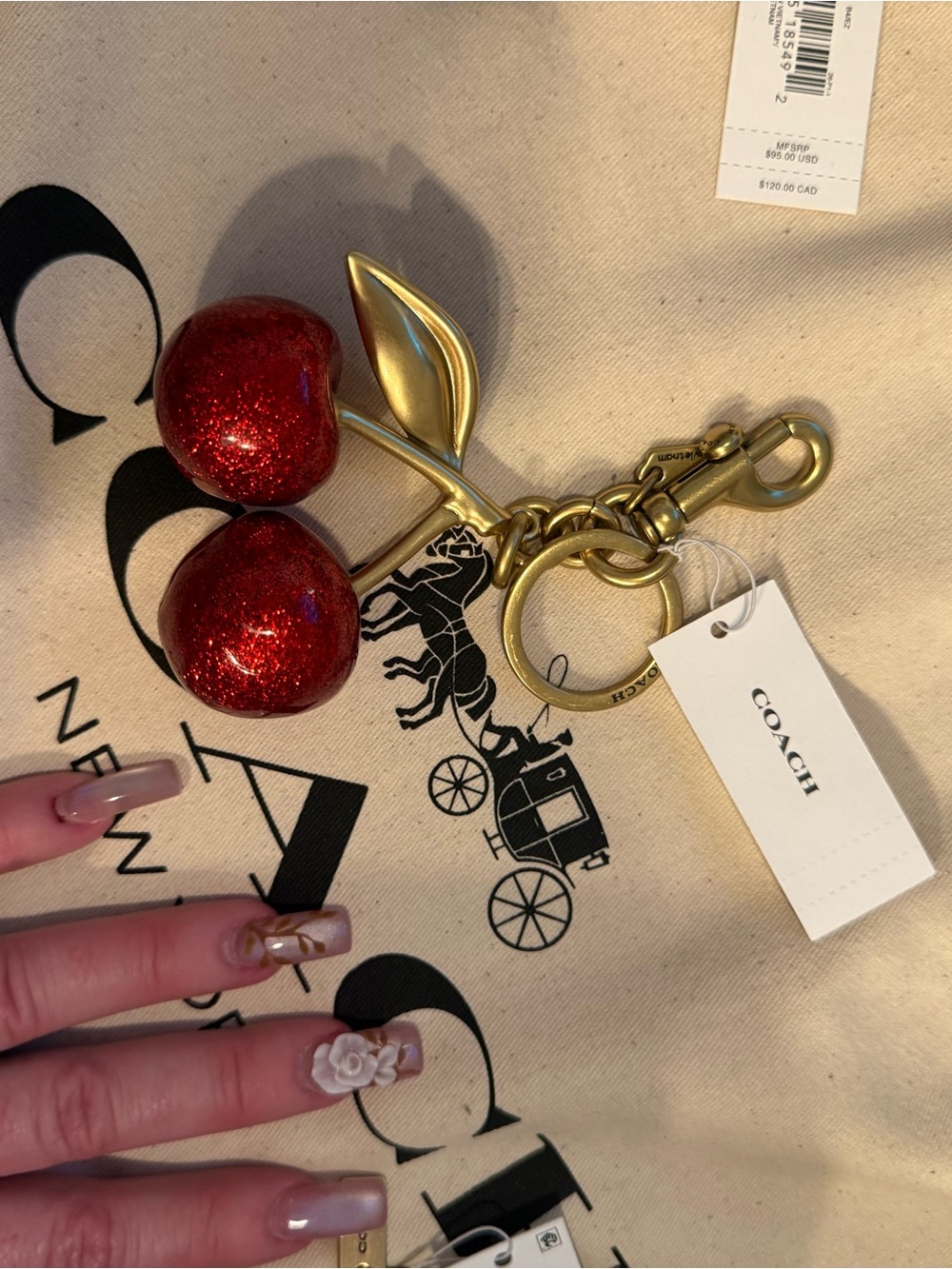 Coach Red Glitter Cherry Keychain Bag Charm NWT